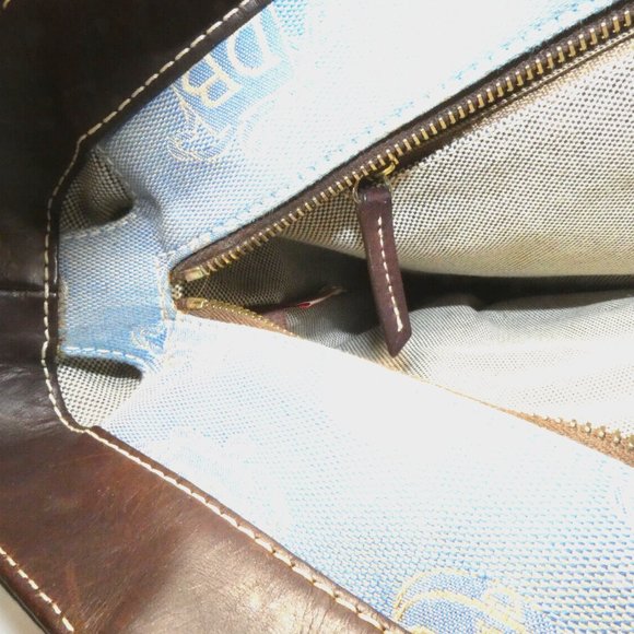 Dooney & Bourke Satchel Blue Denim DB Saddlebag Logo Handbag Leather Trim Purse - Picture 15 of 16